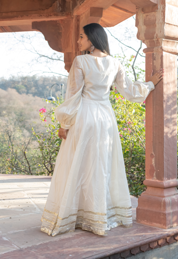 Women's Noor All-Over Hand Gota Work Beige Dress - Saras The Label