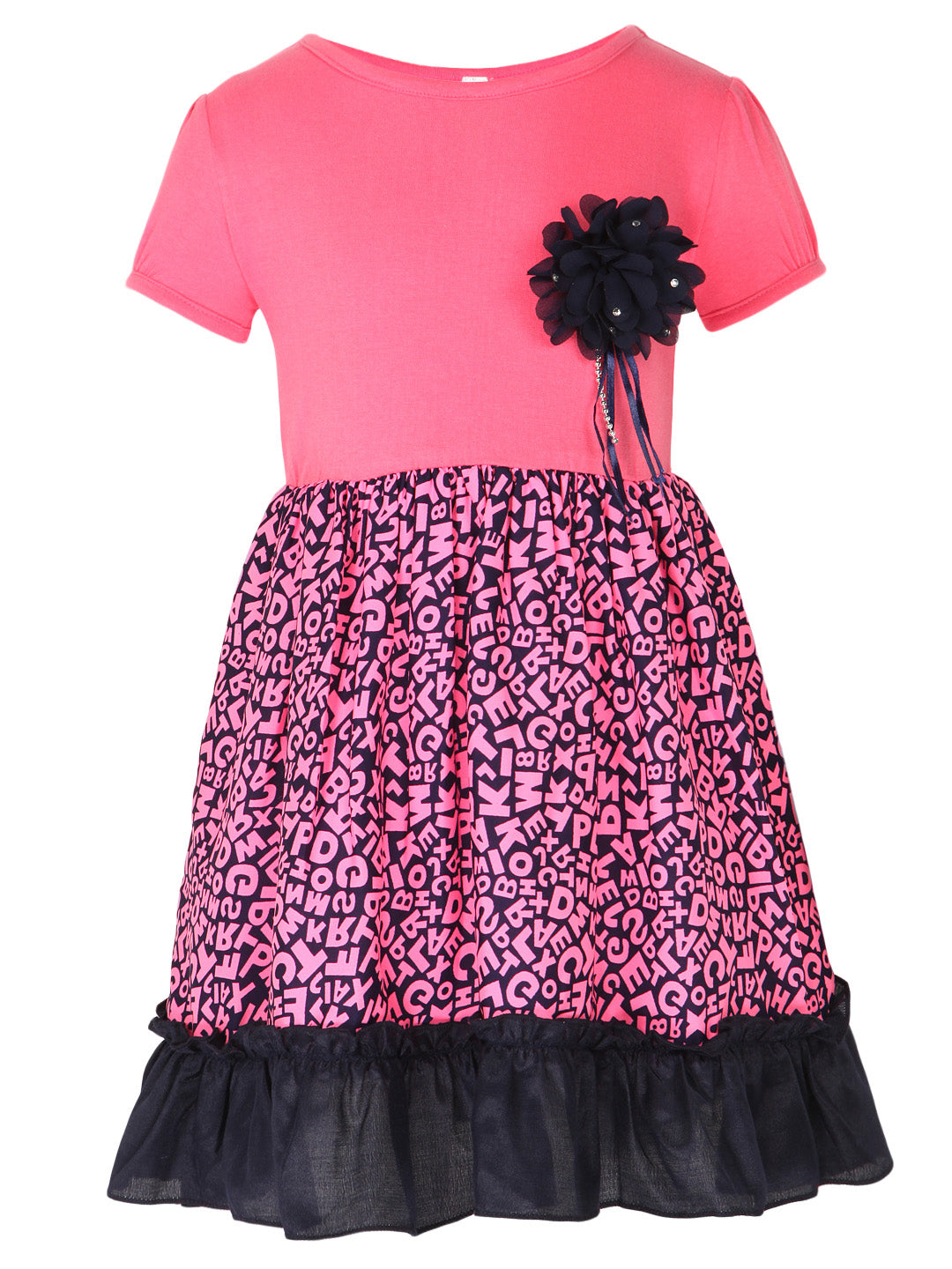 Girl's  Fuschia Pink Alphabet Printed Dress - StyleStone Kid