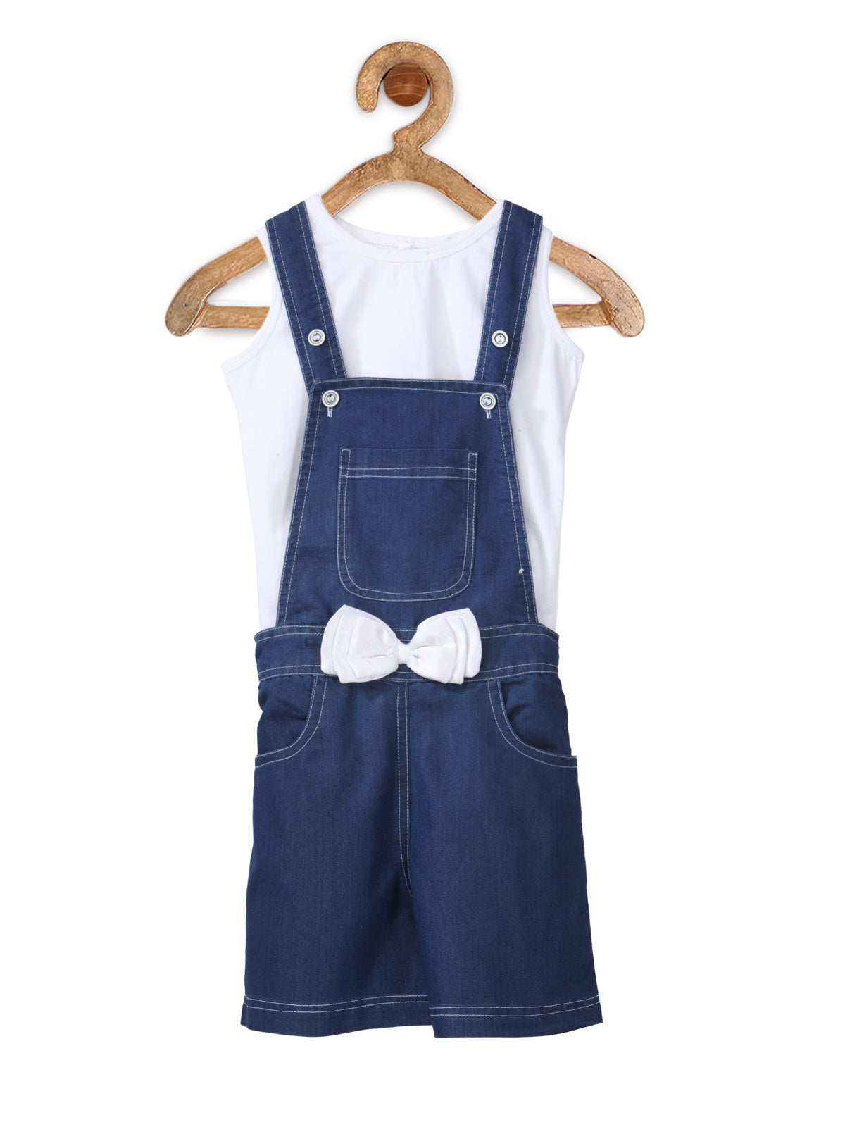 Girl's Denim Pink Bow Dungaree Dress With Fuschia Sleeveless Top - S Trendia Girl's Denim Pink Bow Dungaree Dress With Fuschia Sleeveless Top - S Trendia