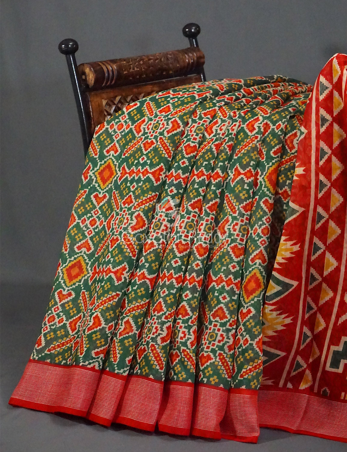 Women's Green Red Semi Chanderi Saree - Gayathri Sarees