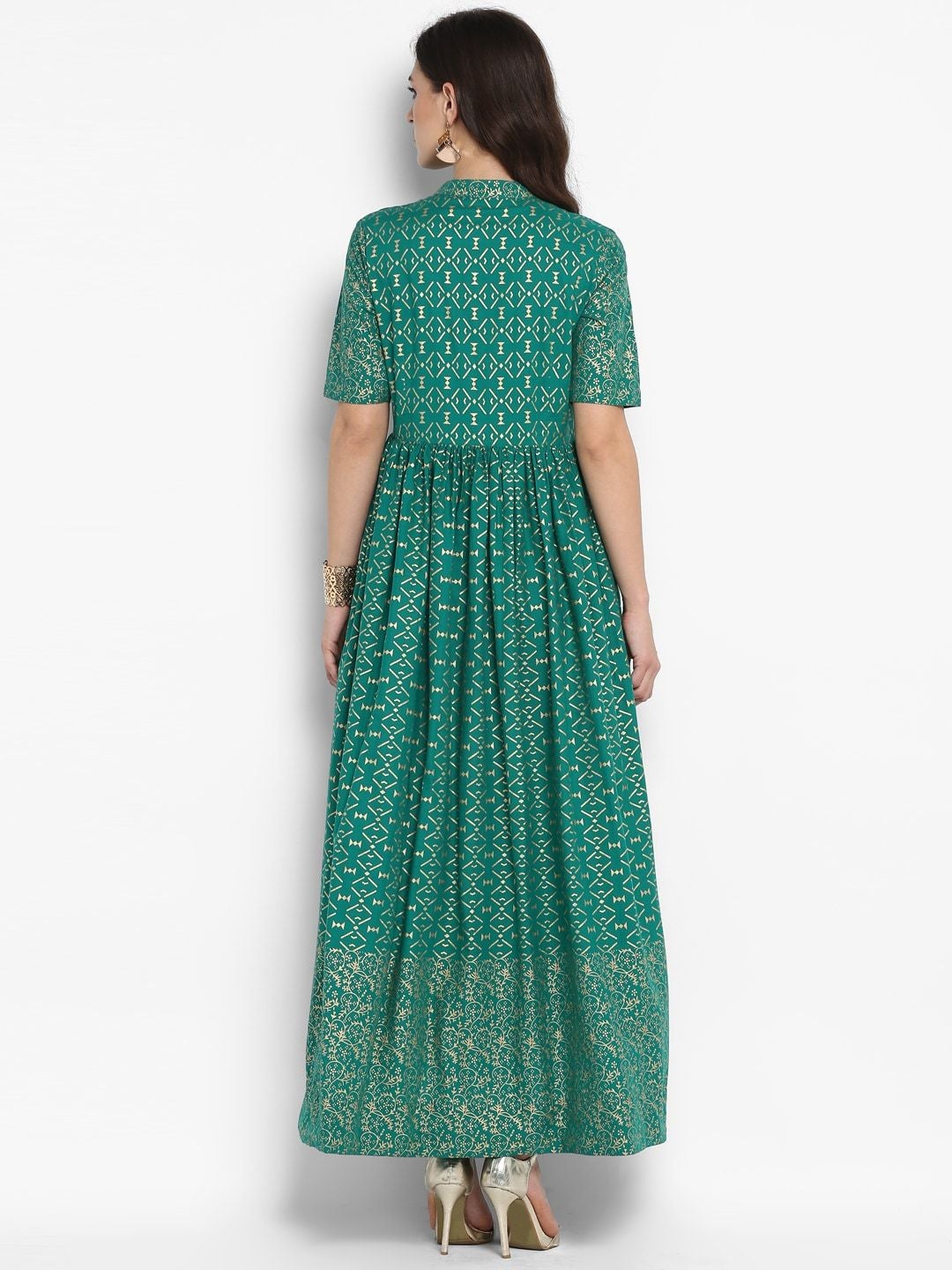 Women's Green Printed Maxi Dress - Meeranshi