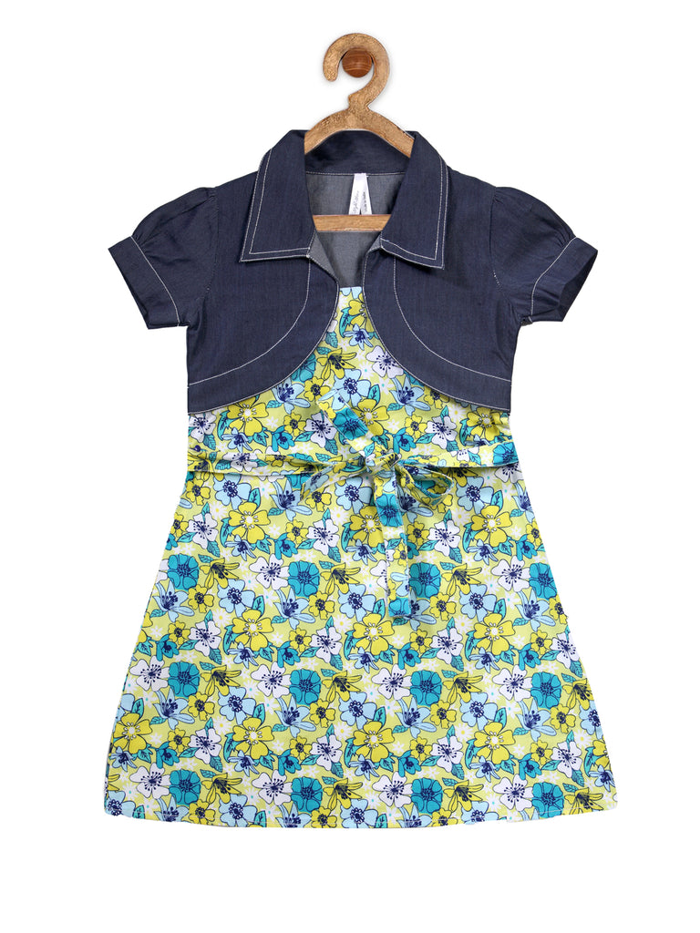 Girl's  Denim Jumpsuit With Attached Belt - S