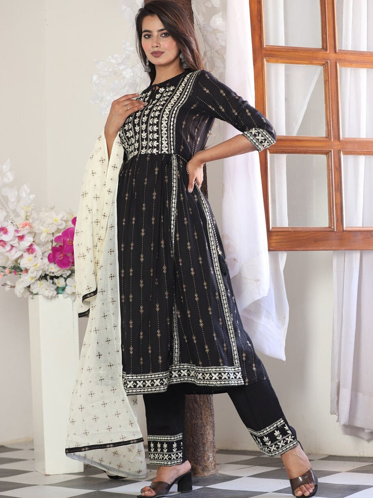 Women's Ethnic Motifs Printed Kurta With Palazzos & Dupatta