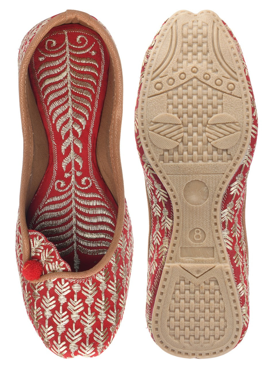 Women's Red Zari Work Womens Indian Ethnic Comfort Footwear - Desi Colour