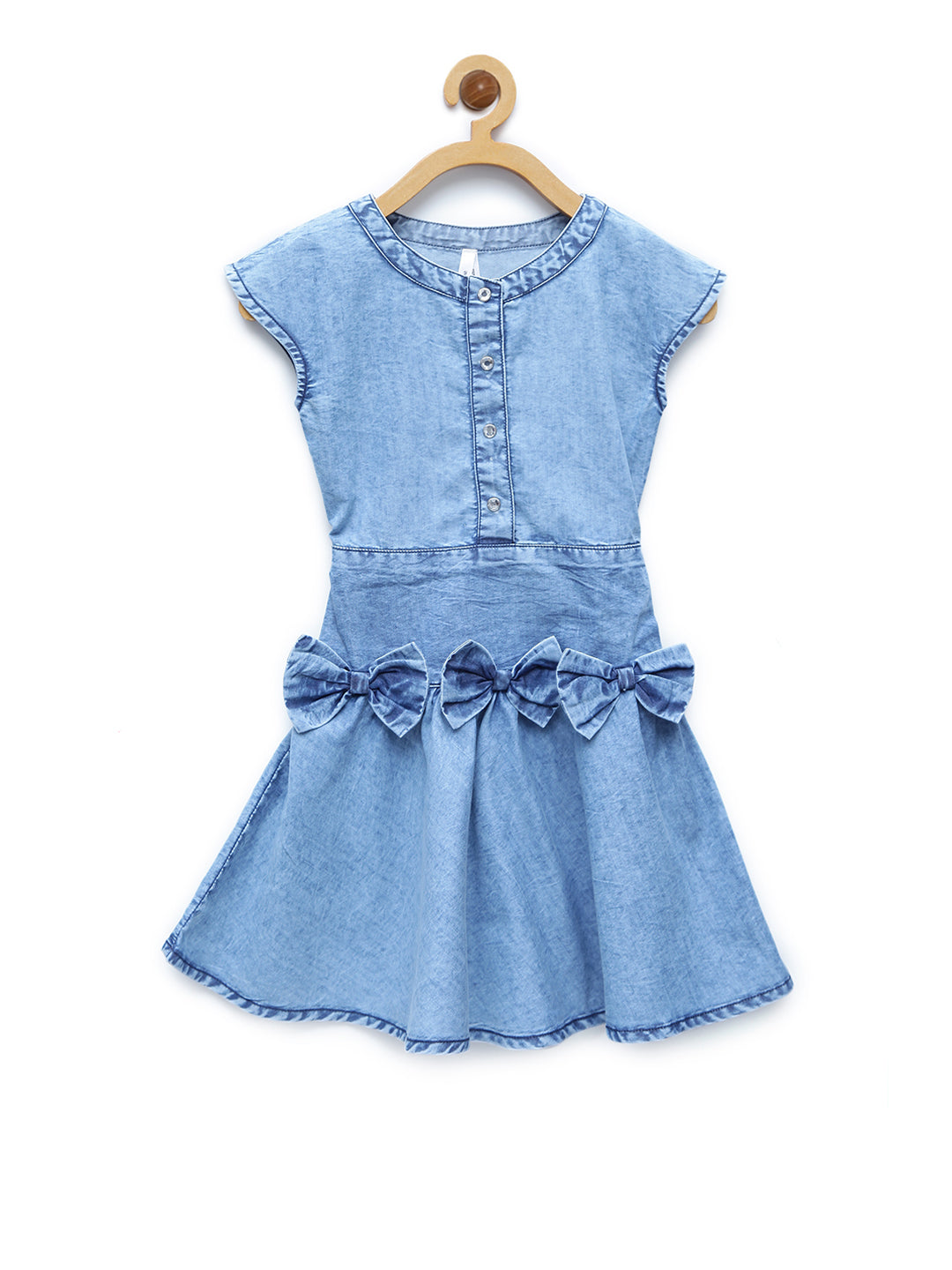 Girl's  Blue Denim Sailor Dress With Belt - StyleStone Kid