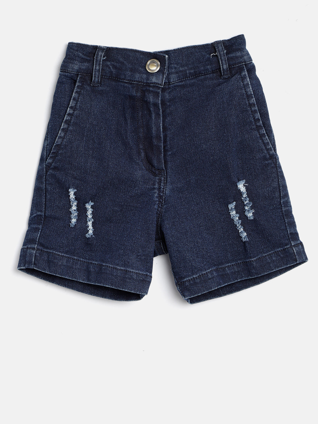 Gilr's Denim Washed Shorts With Pink Waistband And Side Loop - StyleStone Kid
