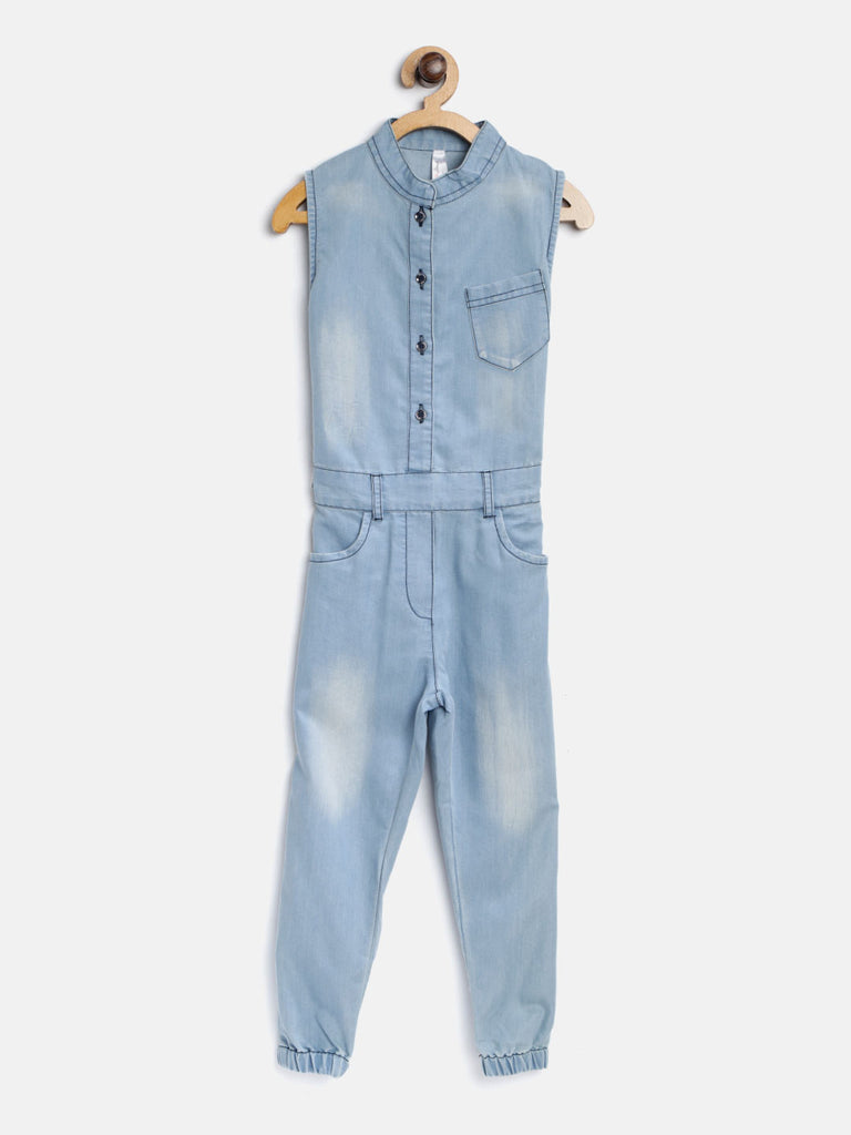 Gilr's Denim Dark Blue Wash Jumpsuit - S