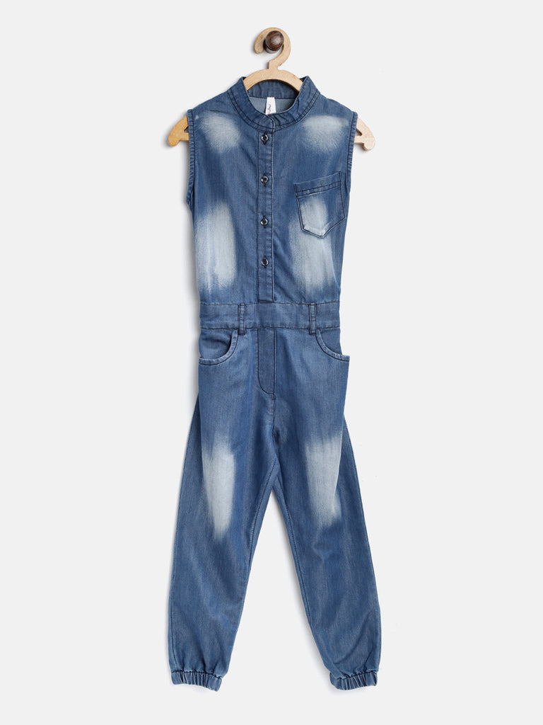 Gilr's Denim Ice Blue Wash Jumpsuit - S