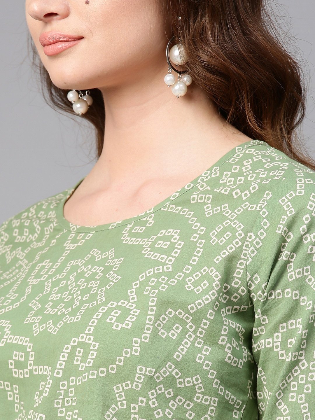 Women's  Green & White Printed Top with Palazzos - AKS