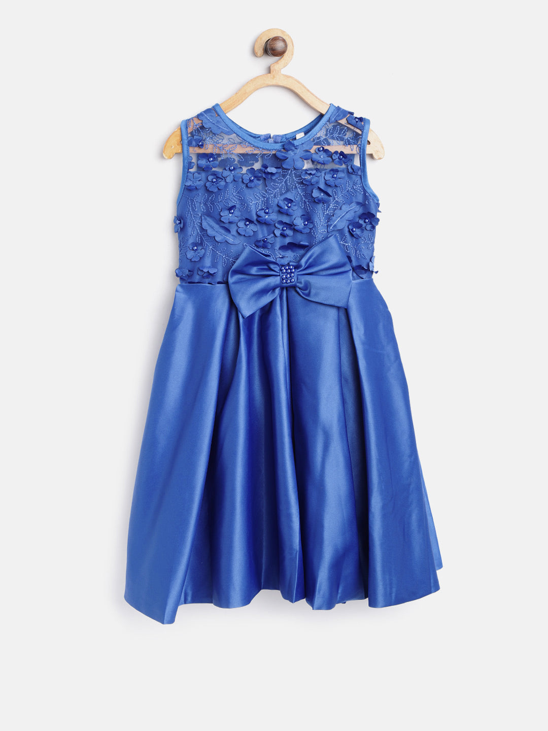 Gilr's Peach Pearls And Roses Embellished Party Dress - StyleStone Kid
