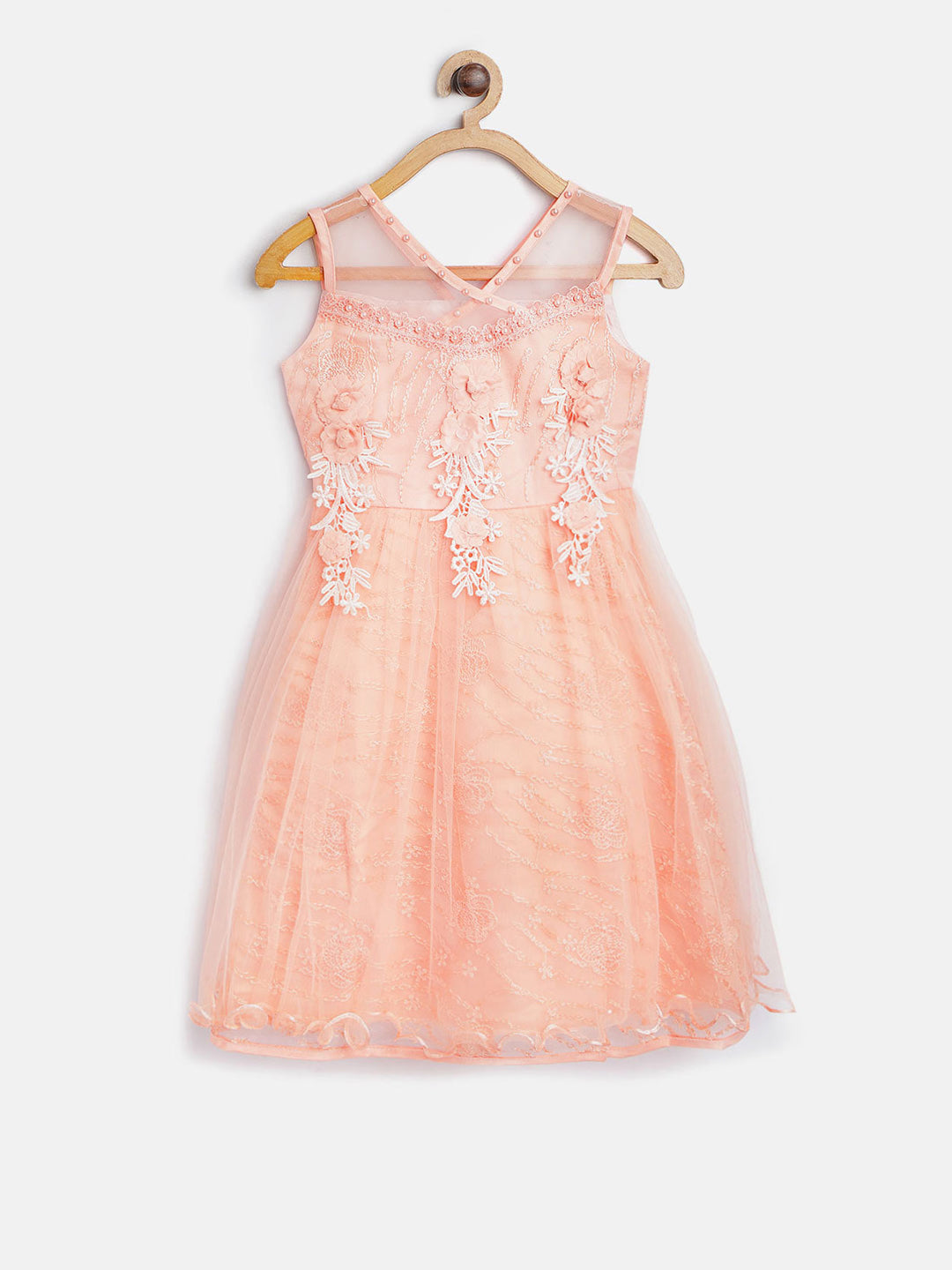 Gilr's Berry Pink Pearls And Embroidered Party Dress - StyleStone Kid