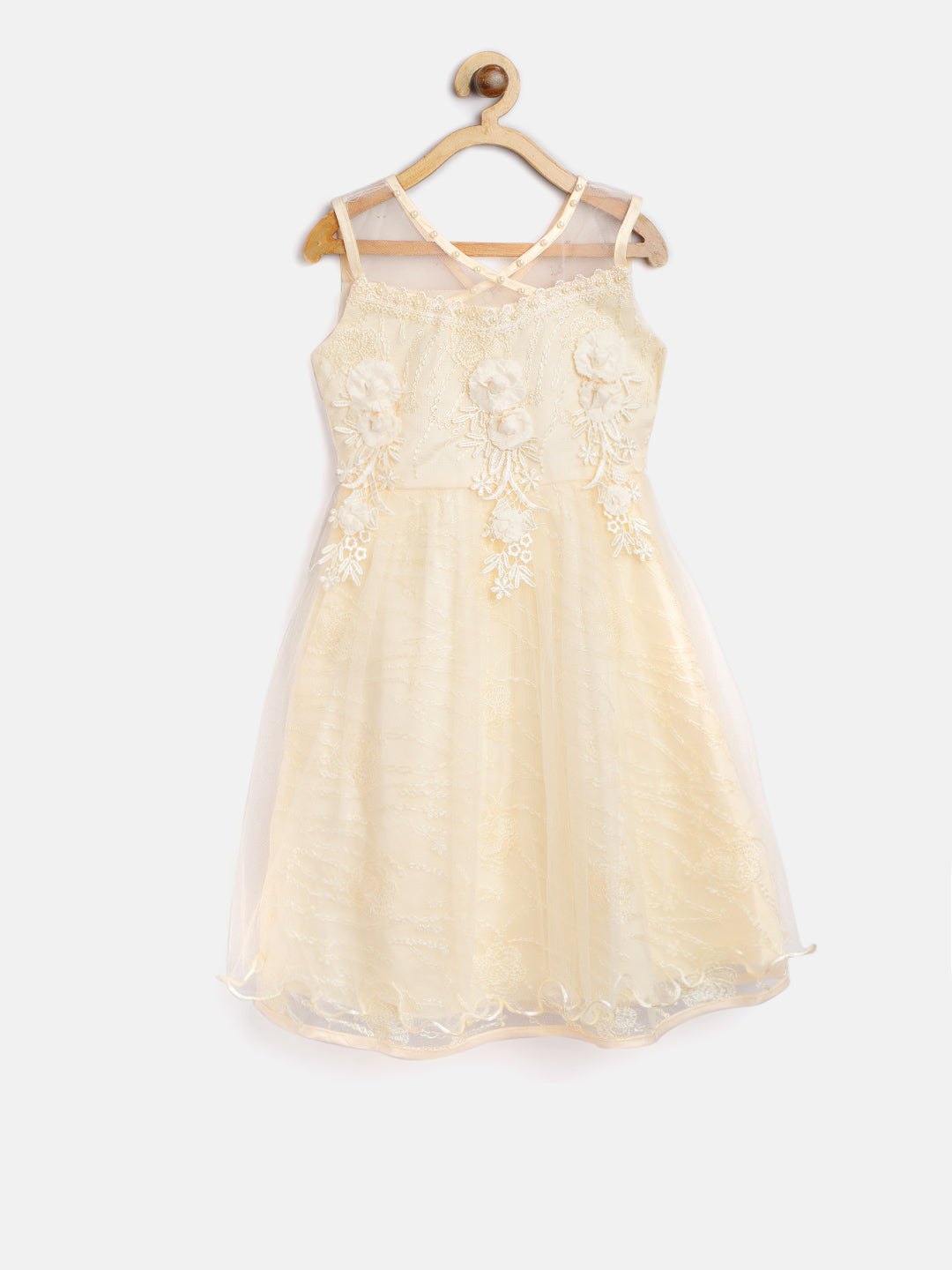 Gilr's Orange Flowers And Pearls Embellished Party Dress - StyleStone Kid