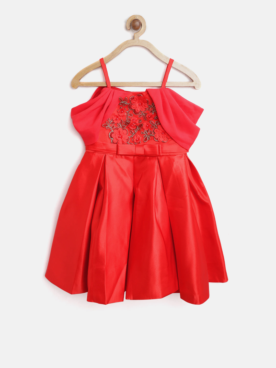Gilr's Pink Pleated And Embellished Party Dress With Beautiful Back Bow - StyleStone Kid