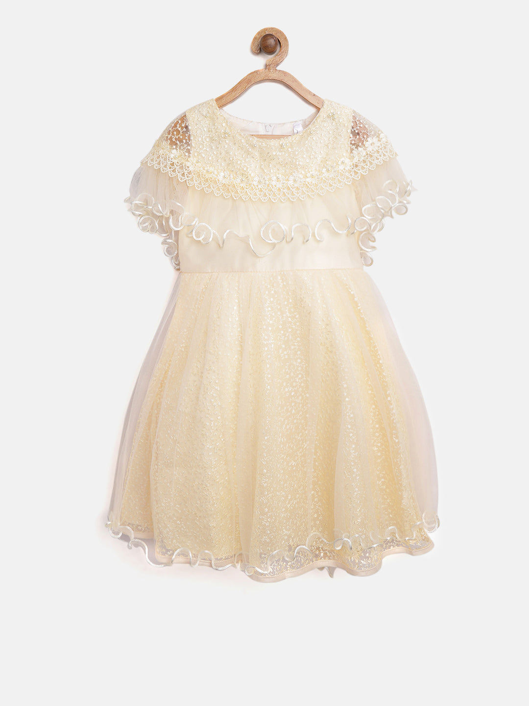 Gilr's White Pearls And Roses Embellished Party Dress With Shrug - StyleStone Kid