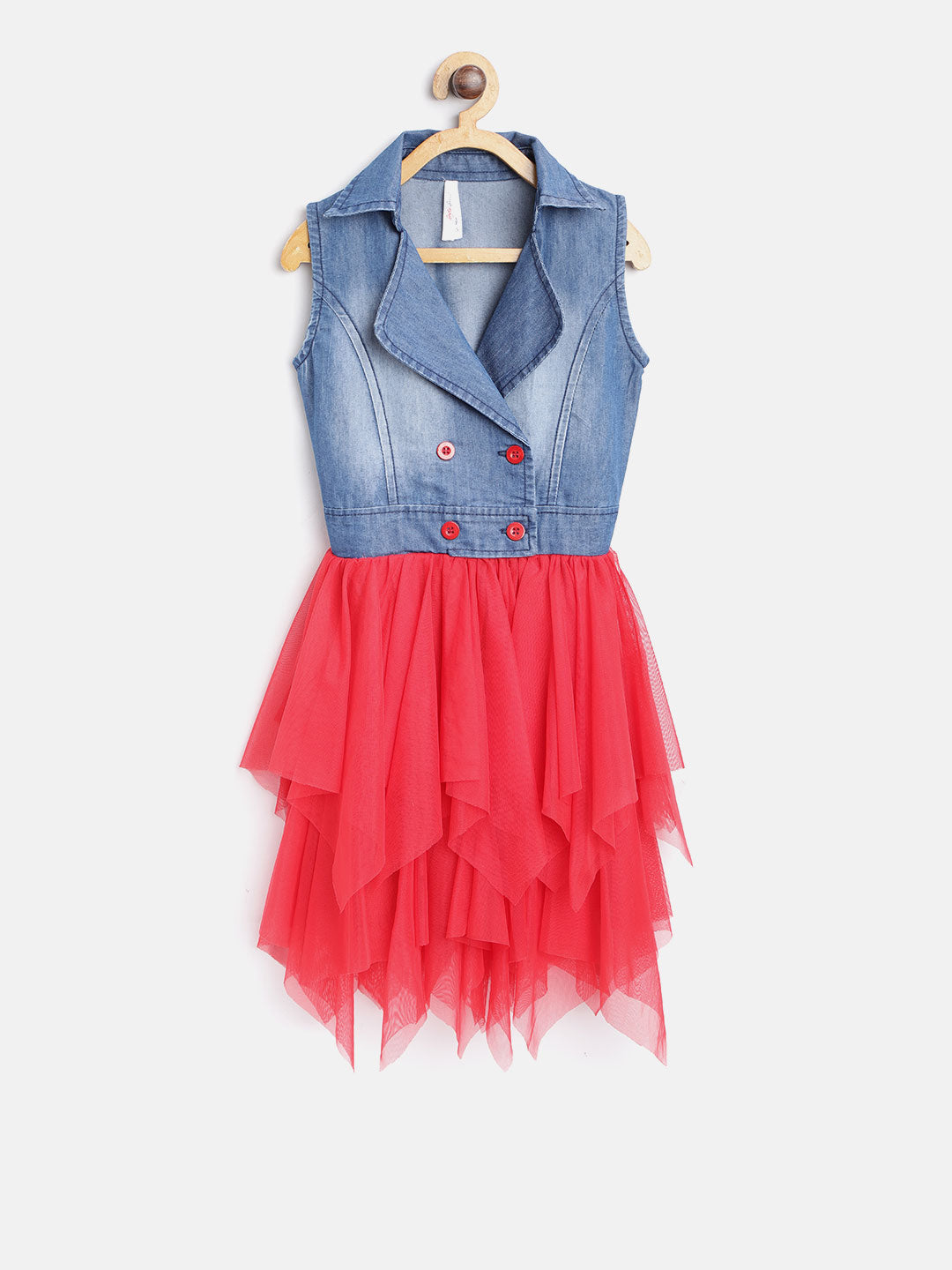Gilr's Denim And Blue And Red Floral Printed Dress - StyleStone Kid