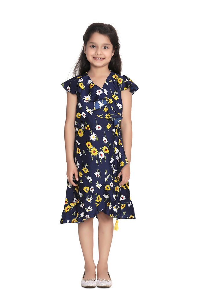Girl's Pink Polka Dot Polyester Crepe Dress With Ruffle - S