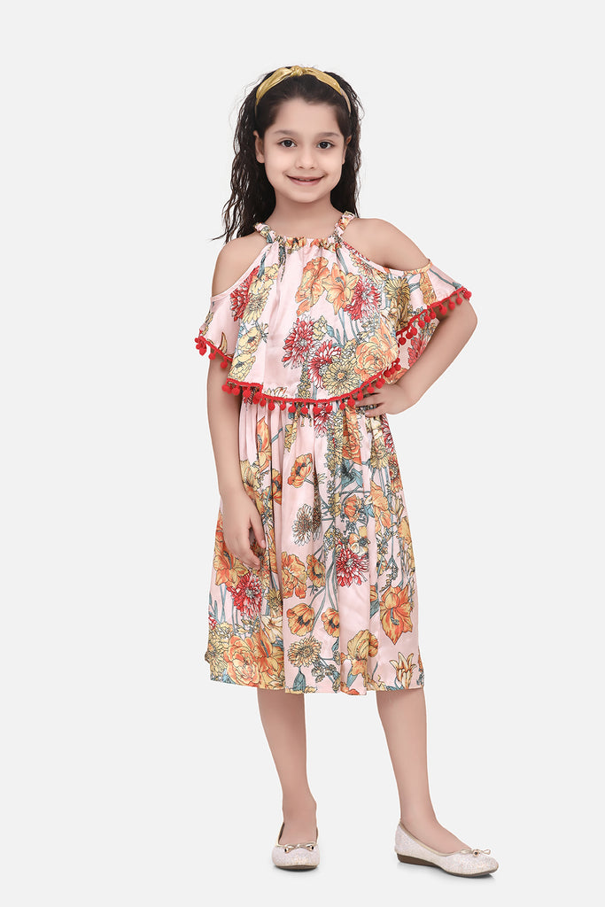 Girl's Denim And Floral Cotton Printed Dress - S