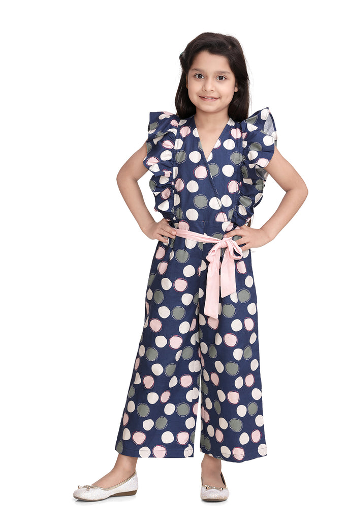 Girl's  Abstract Print Playsuit With Side Ruffle - S