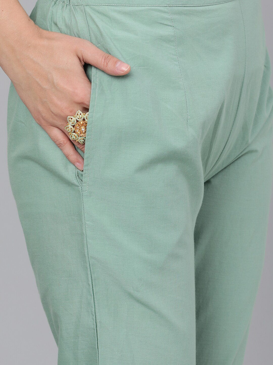 Women's  Sea Green Khari Printed Kurta with Trousers - AKS