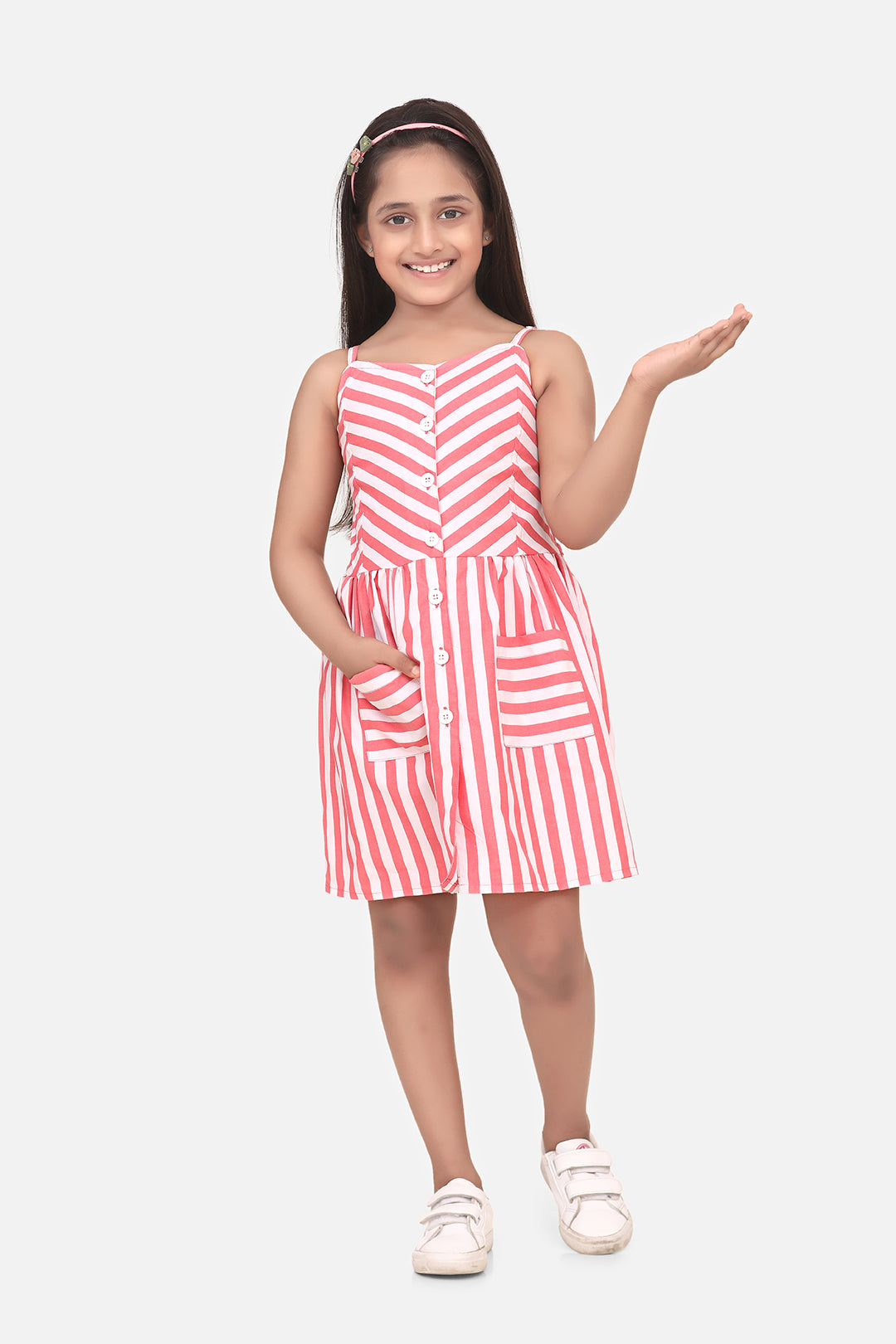 Girl's  Cotton Blend Yellow Stripe Dress - StyleStone Kid