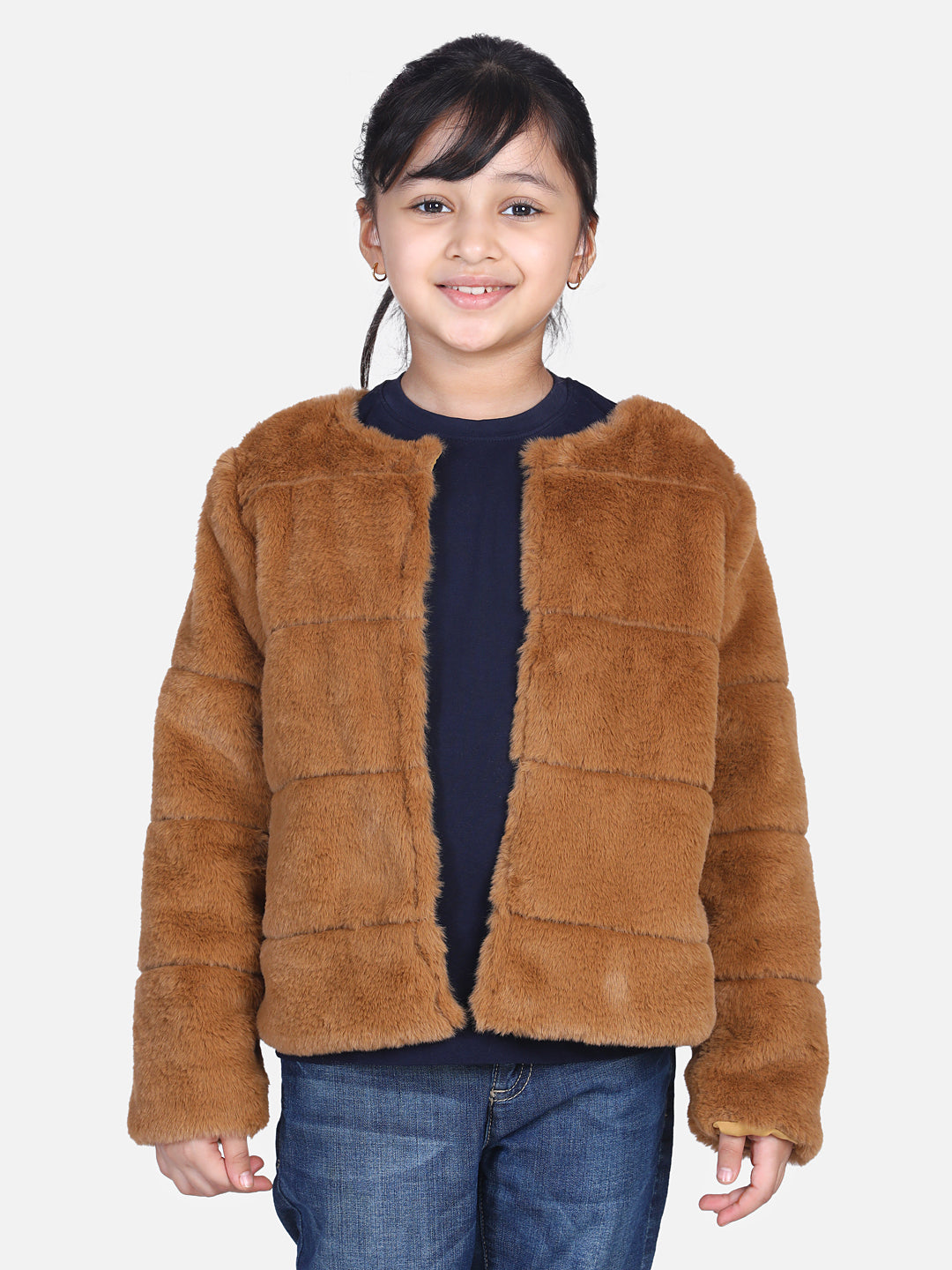 Girl's  Pink Faux Fur Open Jacket  - StyleStone Kid