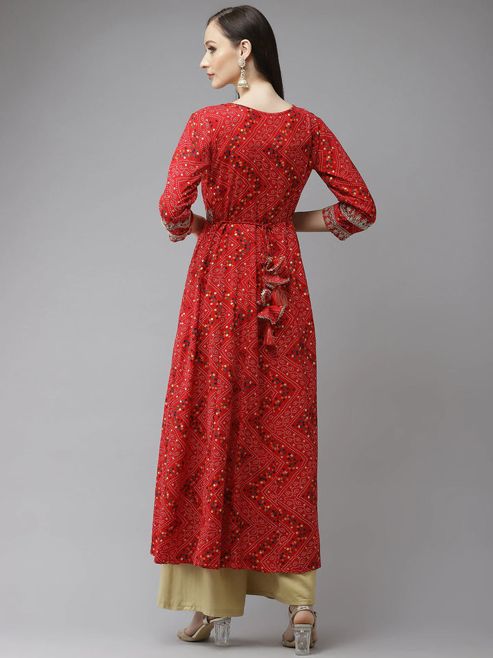 Women's Red Bandhani Printed Kurta