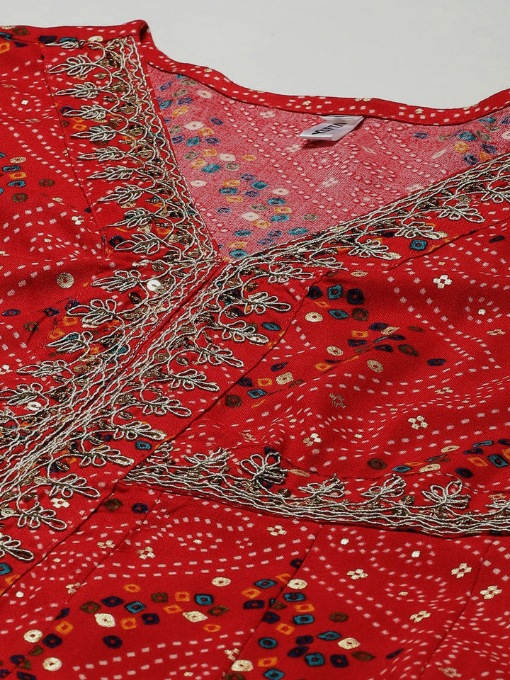Women's Red Bandhani Printed Kurta