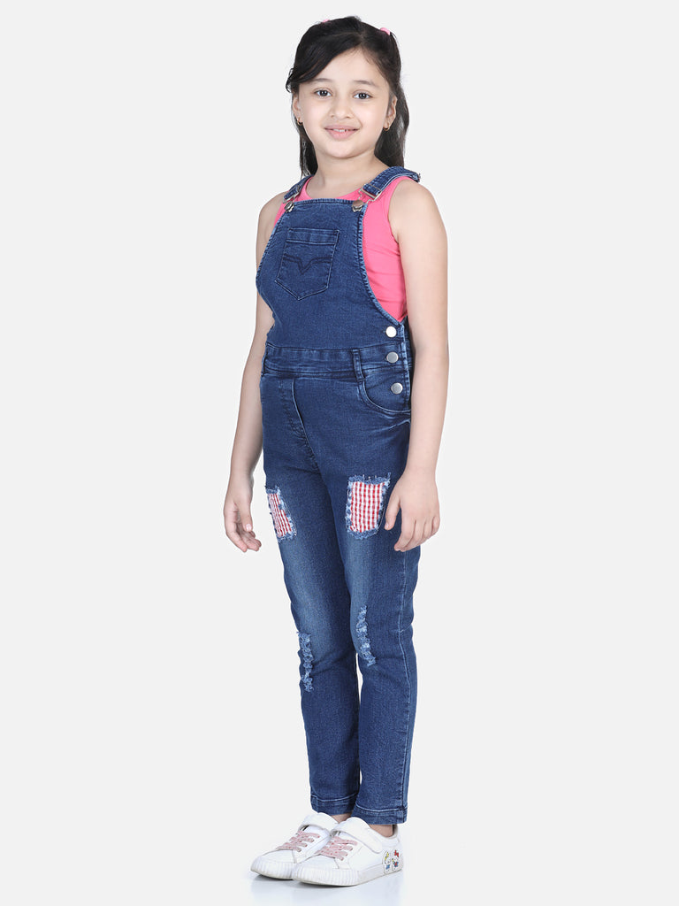 Girl's Distressed Denim Dungaree (T-Shirt Not Included) - S