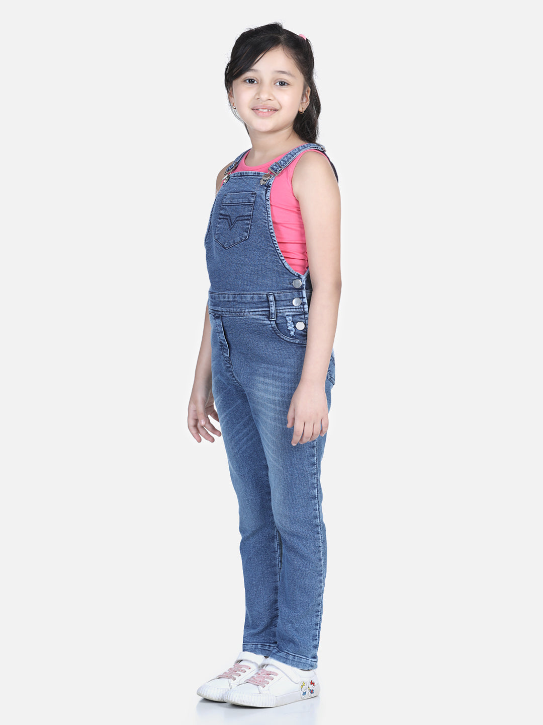 Girl's Denim Dungaree With Patchwork Denim (T-Shirt Not Included) - StyleStone Kid