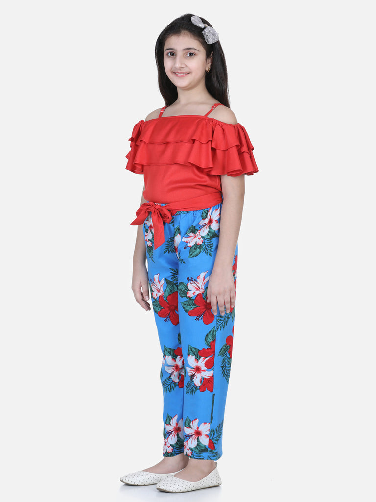Girl's Floral Printed One Shoulder Jumpsuit - S