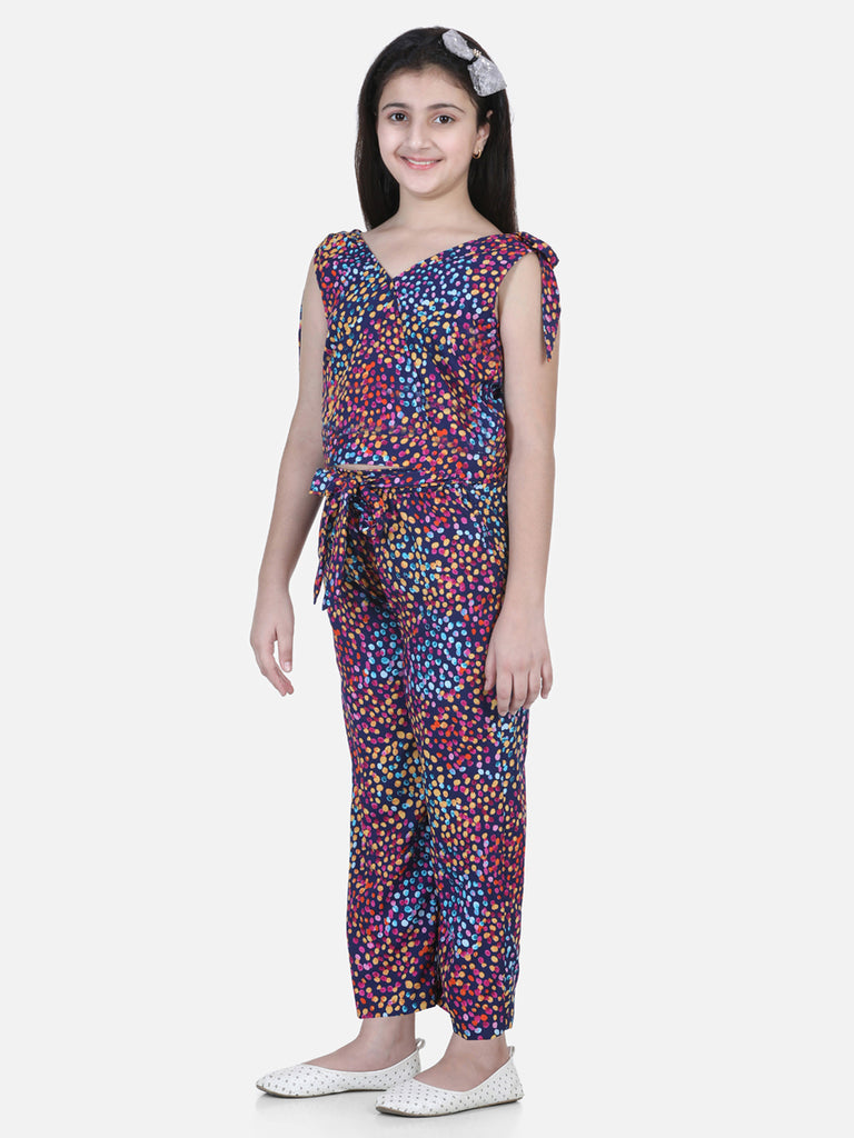 Girl's Red And Blue Floral Printed Top And Trouser Set - S