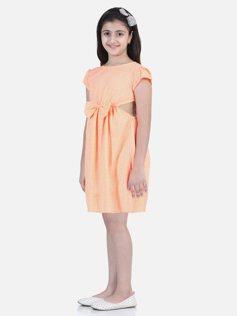 Girl's Pink Check Side Slit Dress - S