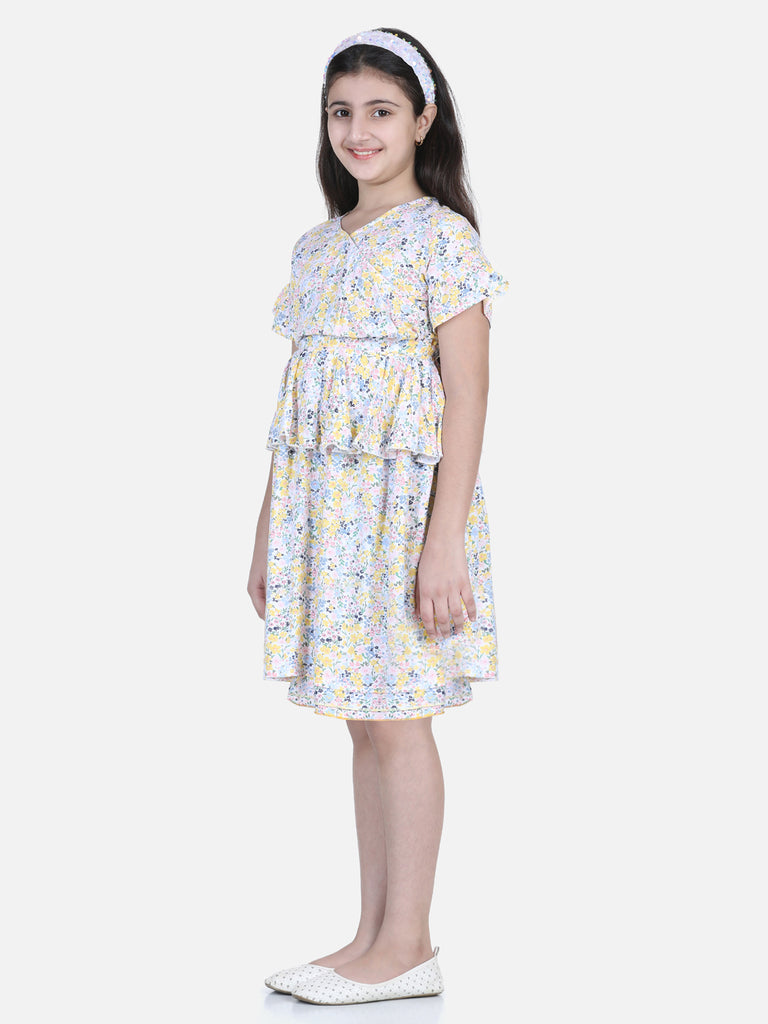 Girl's Orange Check Side Slit Dress - S