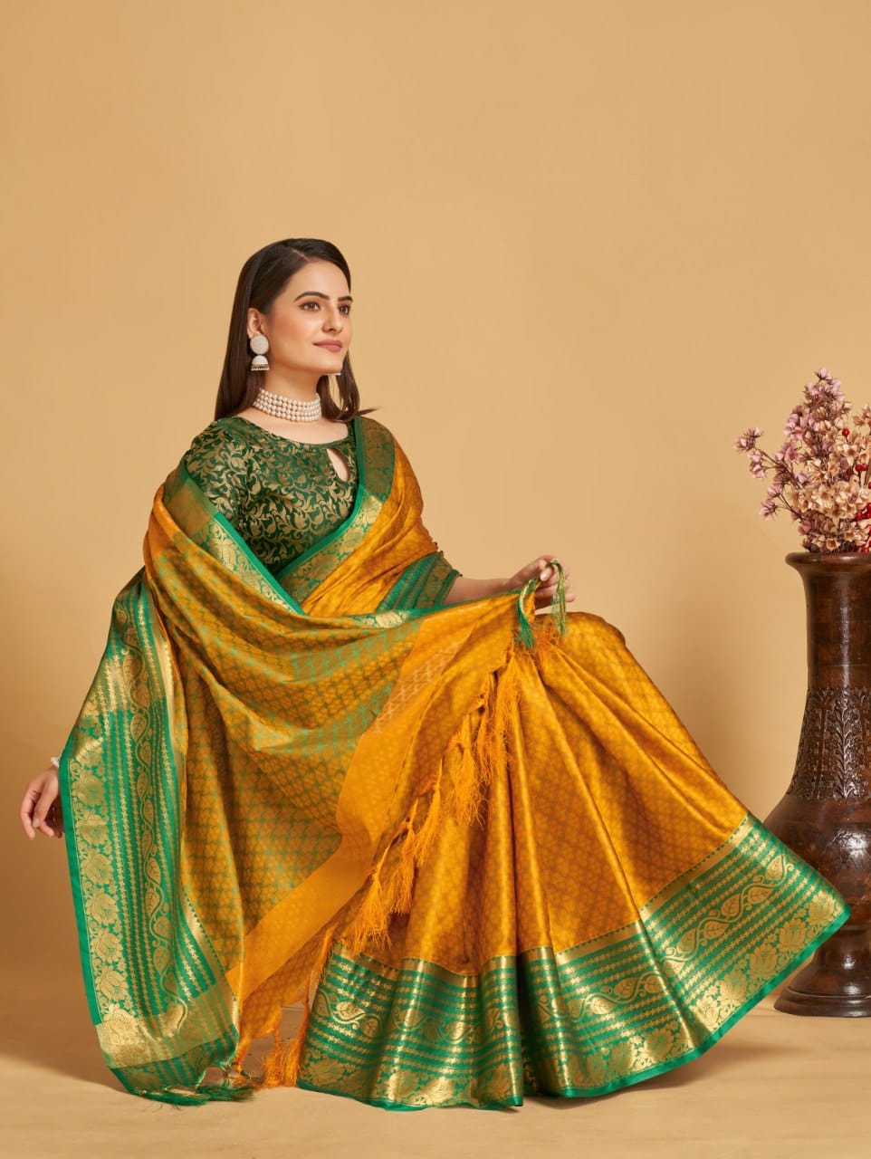 Women's Yellow Designer Saree Collection - Dwija Fashion