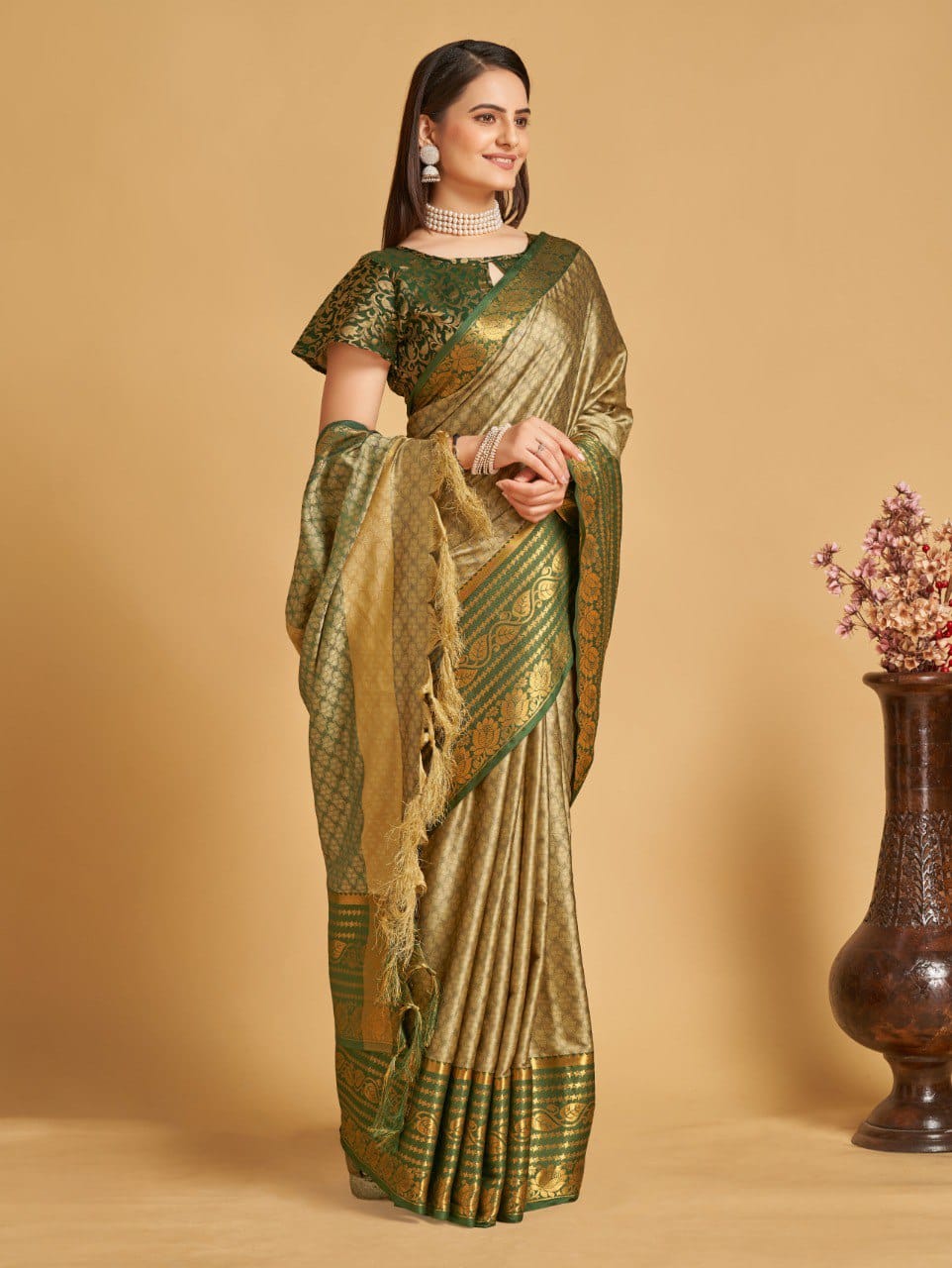 Women's Beige Designer Saree Collection - Dwija Fashion