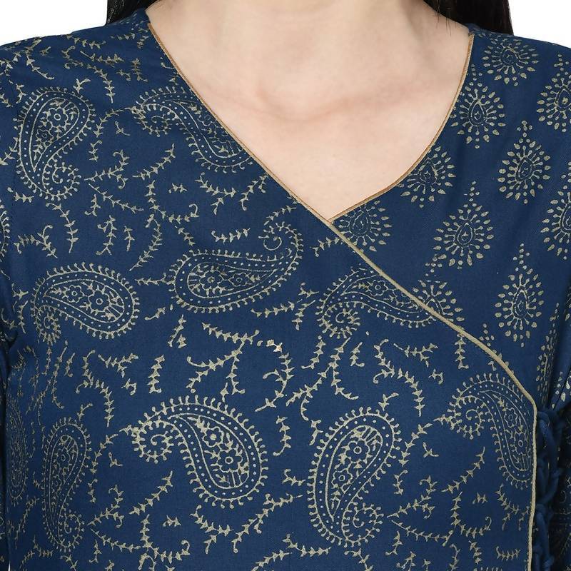 Women's Blue Rayon Foil print Angrakha Anarkali Kurta - Aniyah