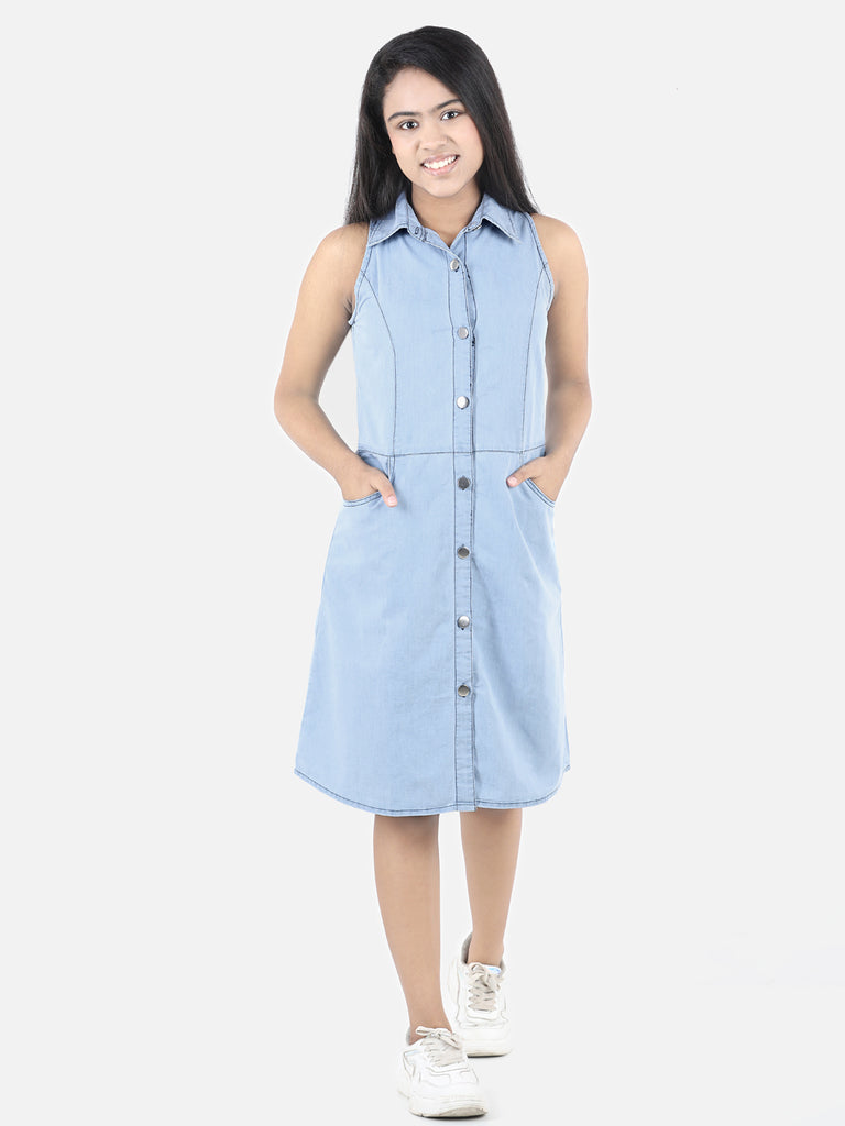 Girl's Denim Long Sleeve Dress - S