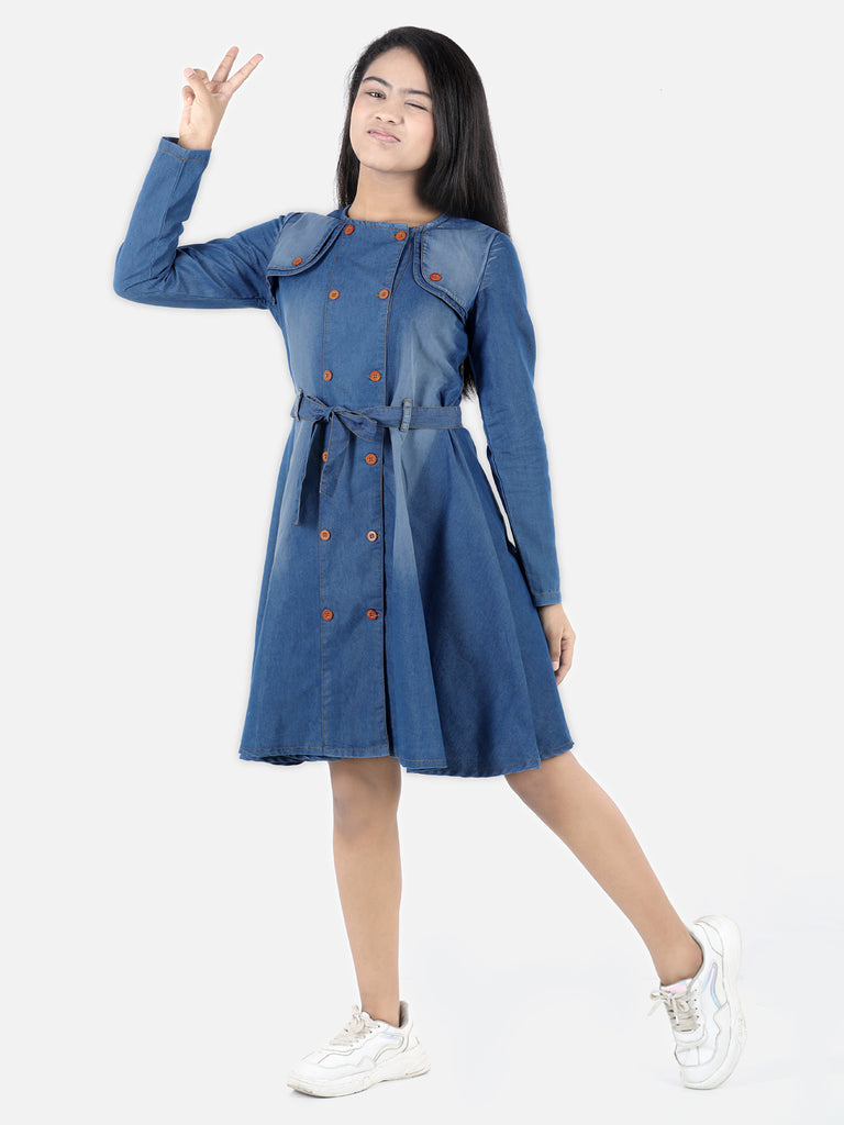Girl's Denim Ice Blue Dress - S