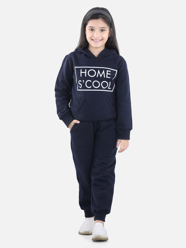 Girl's Light Pink Home S'Cool Printed Hooded Track Suit Set - S