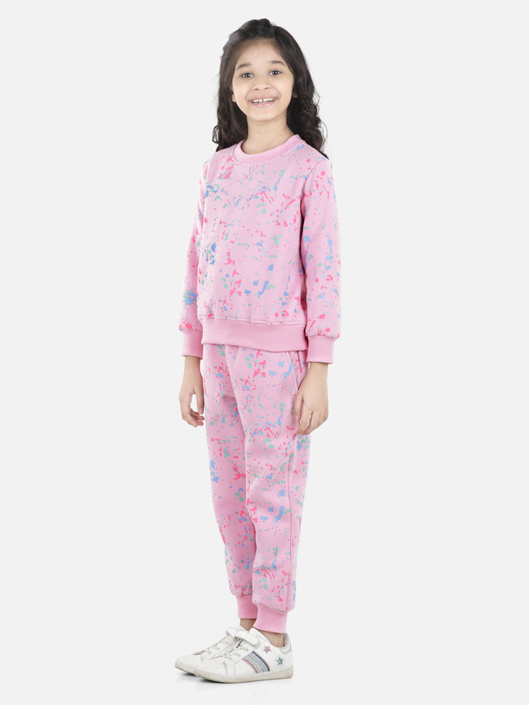 Girl's Red Base Splash Printed Track Suit Set - S