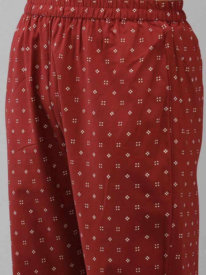 Women's Red & Black Cotton Yoke Design Kurta With Palazzo And Dupatta