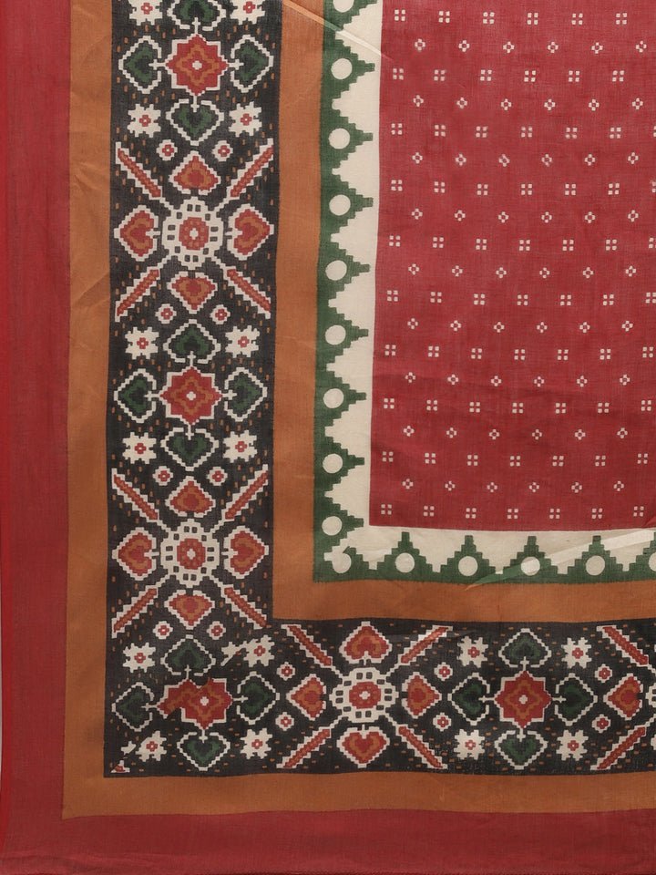 Women's Red & Black Cotton Yoke Design Kurta With Palazzo And Dupatta