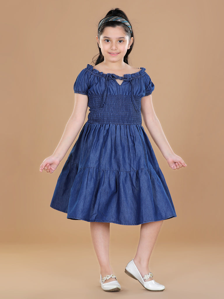Girl's  Polycrepe Pleated Pink Print Dress - S