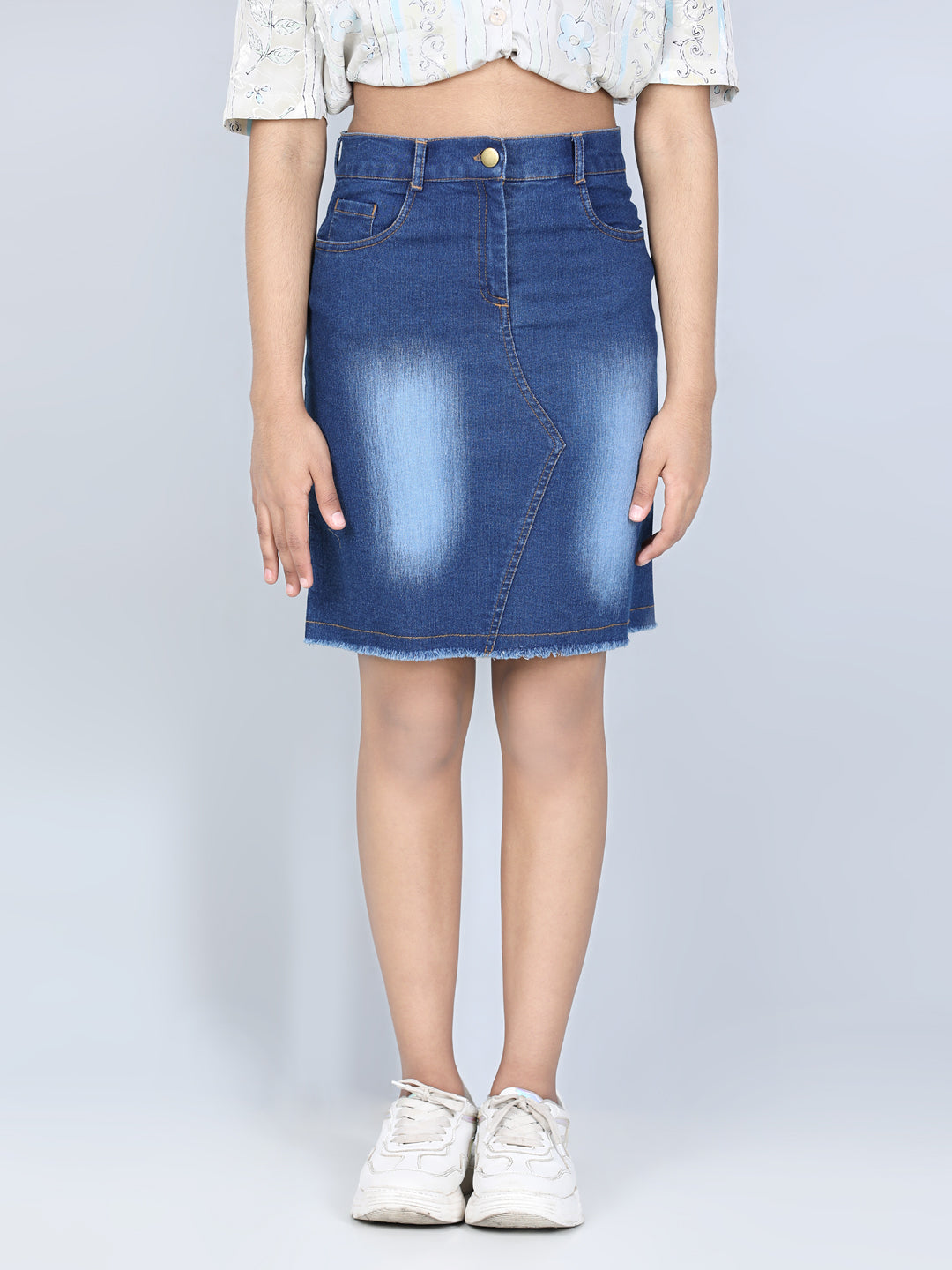 Girl's  Denim Skirt With Front Buttons - StyleStone Kid