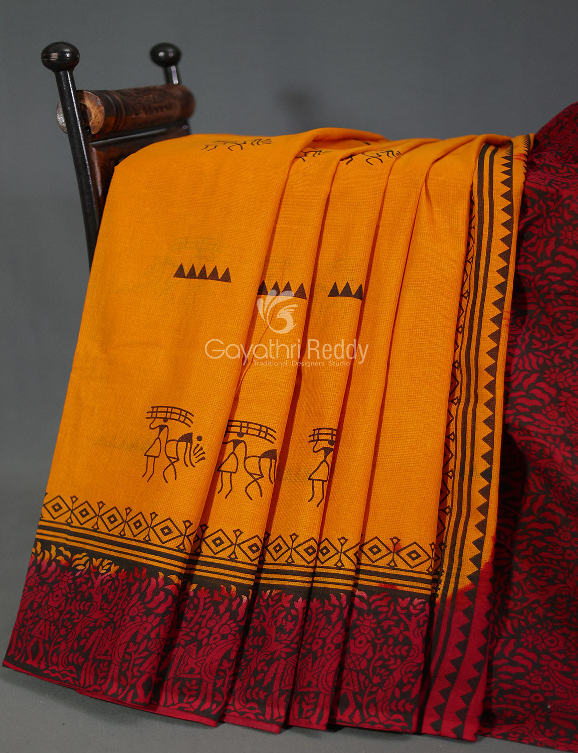 Women's Orange Munga Cotton Saree - Gayathri Sarees