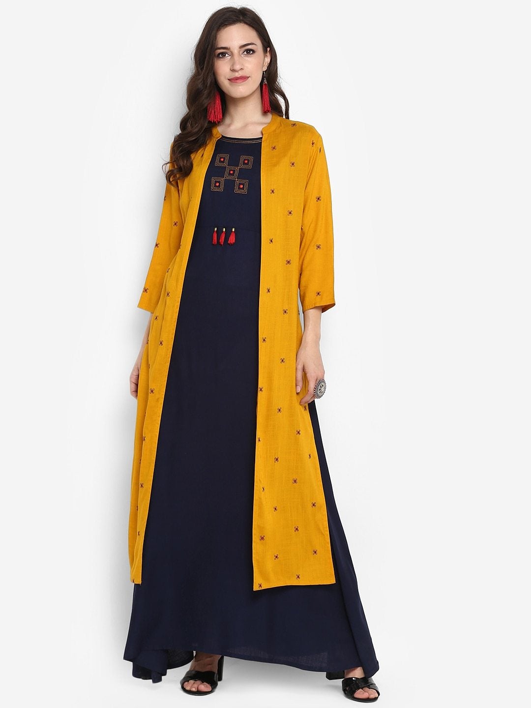 Women's Navy Blue Printed Maxi Dress - Meeranshi