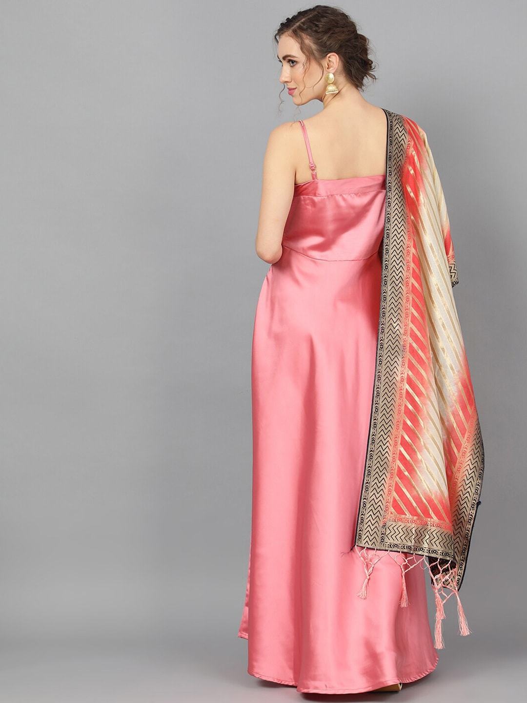 Women's  Pink Printed Maxi Dress With Dupatta - AKS