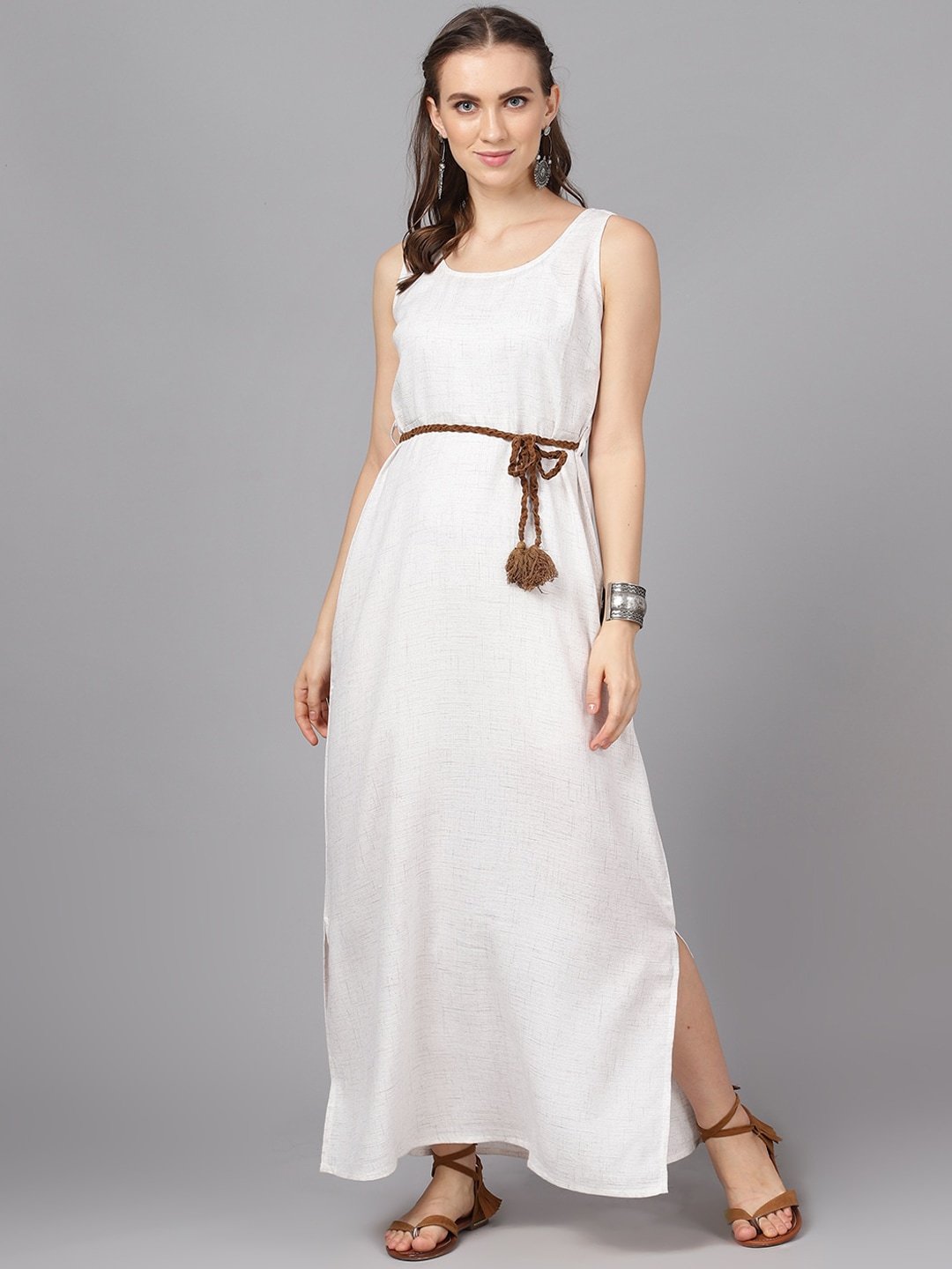 Women's  Off-White Self Design Maxi Dress - AKS