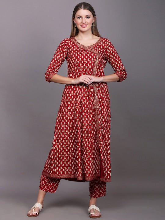 Women's Ethnic Motifs Printed Angrakha Sequinned Kurta With Palazzos & With Dupatta