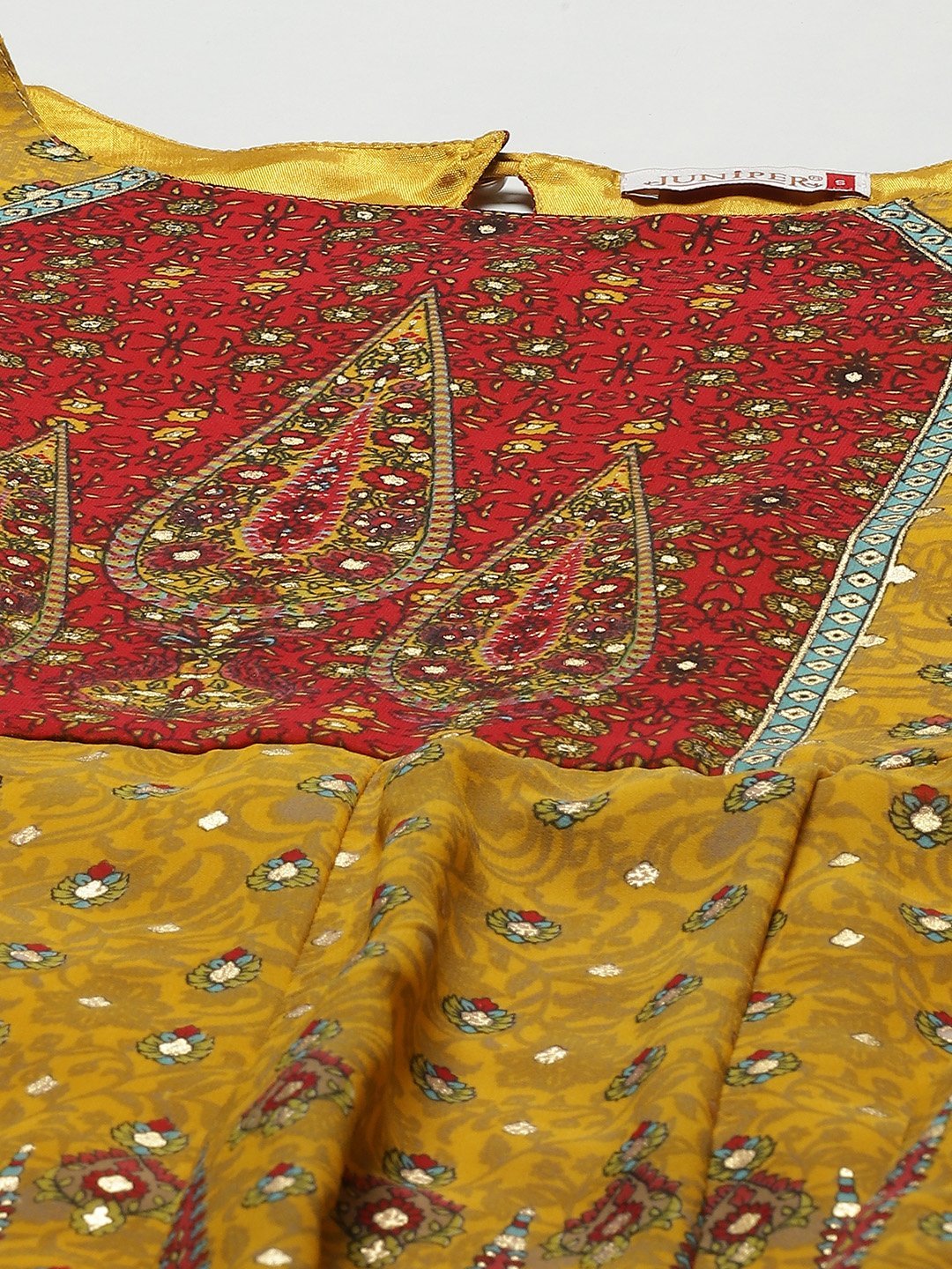 Women's Mustard Georgette Printed Anarkali Dress - Juniper